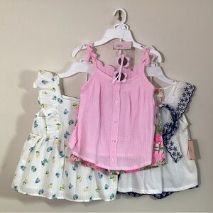 Bundle of 3 Girl 6 7 Summer Tops Shorts 3pc Matching Sets pink blue On Hanger